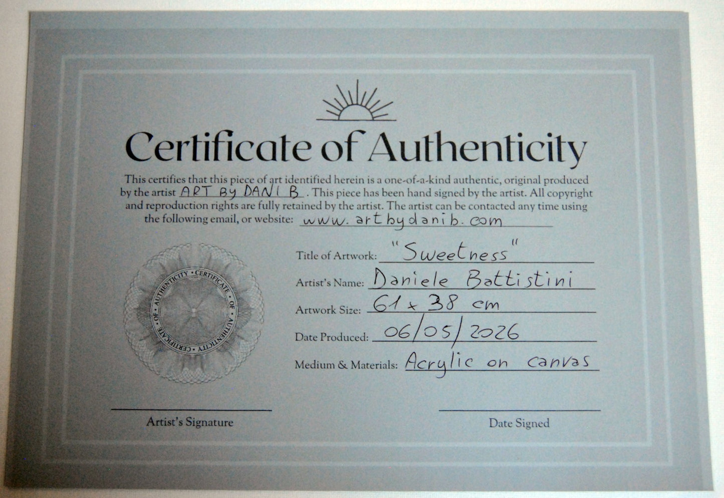 pintura original para decoración con certificado de autenticidad