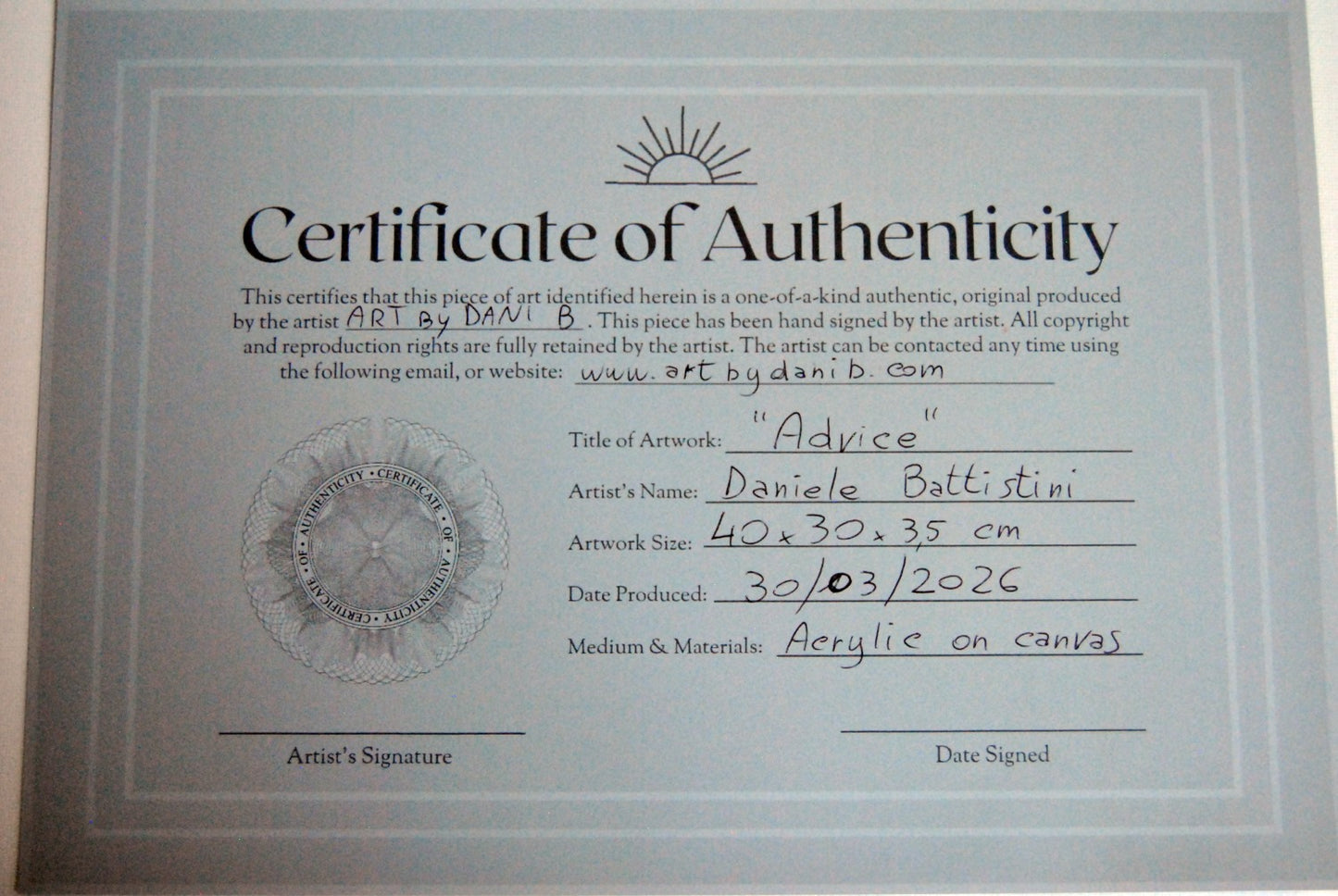 obra original decorativa con certificado de autenticidad