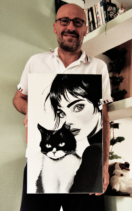 Pintura original con gato