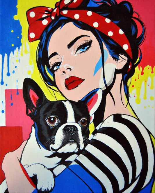 Cuadro pop art con mujer y perro