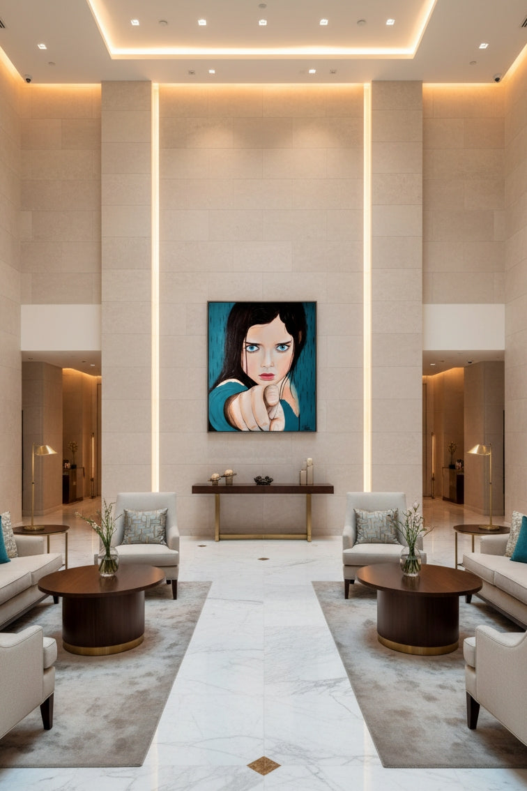 cuadro original pintado a mano para decoración de zona comunes de hoteles