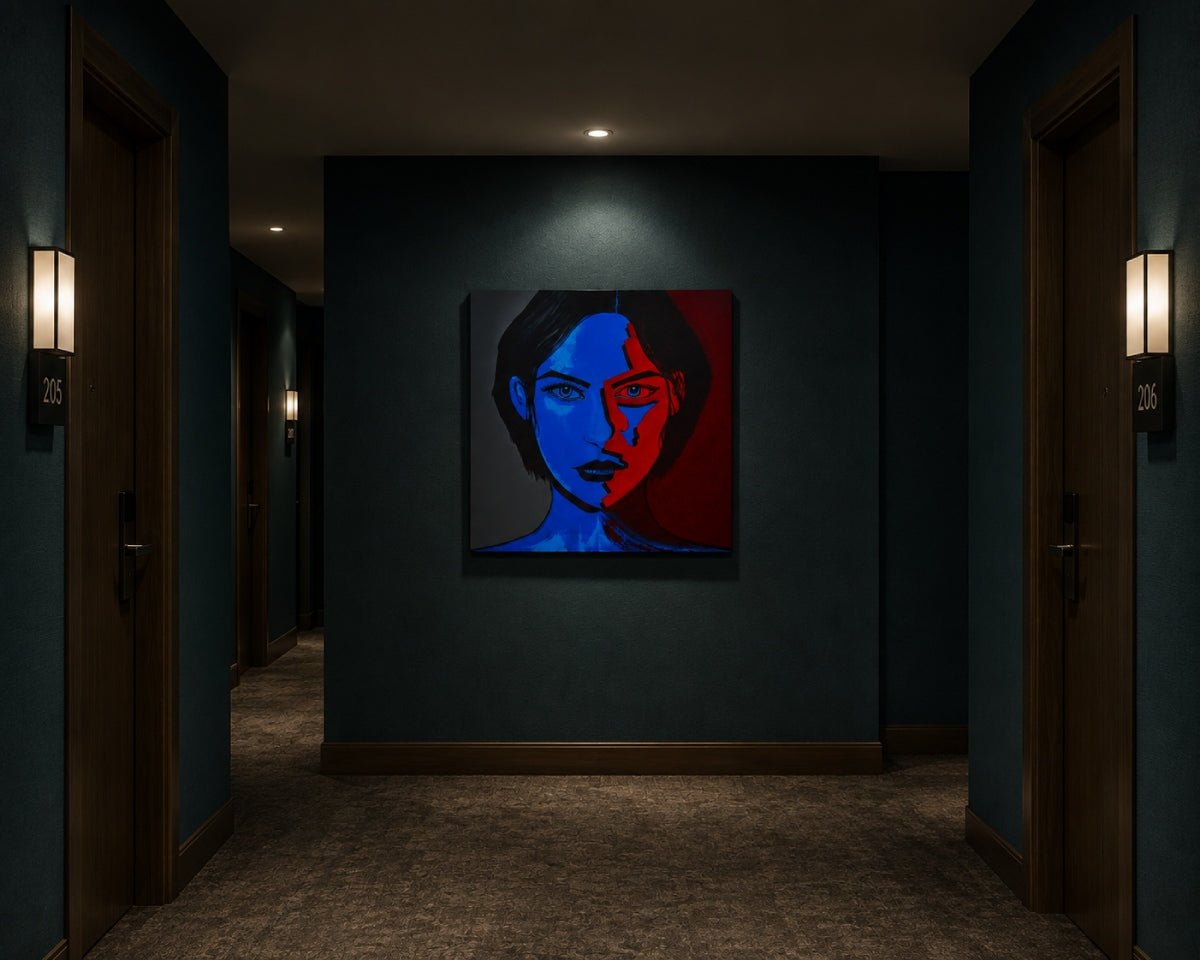 Cuadro figurativo decorativo de una máscara para hoteles e interiorismo