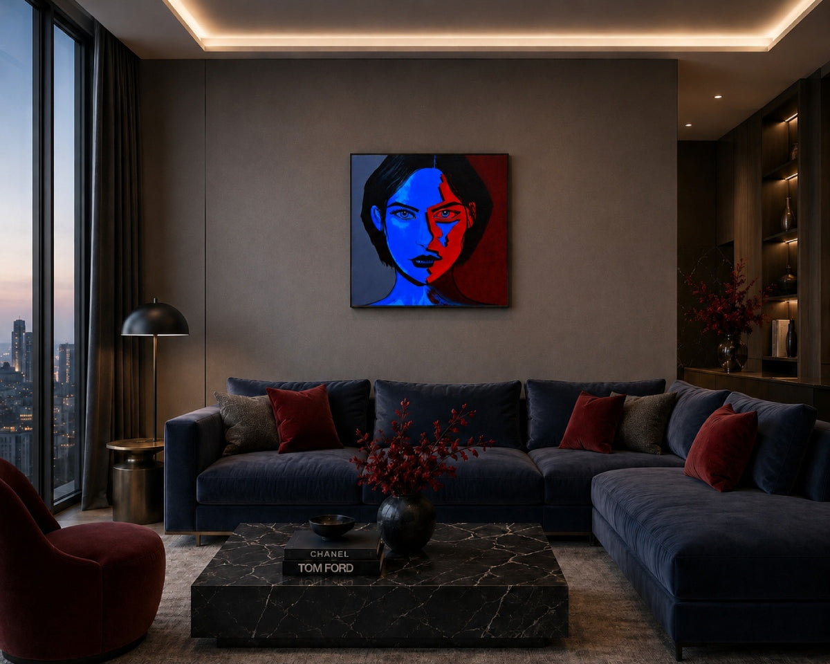 Cuadro figurativo decorativo de una máscara, ideal para decorar pisos de lujo