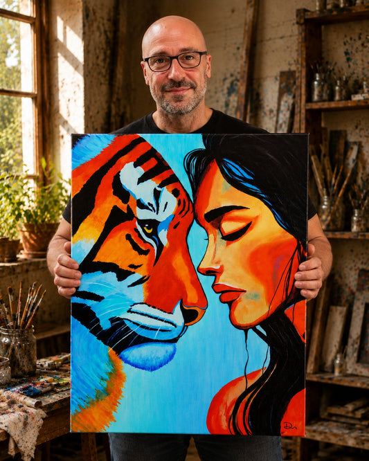 pintura contemporánea sobre energía y transformación, para decoración de interiores 