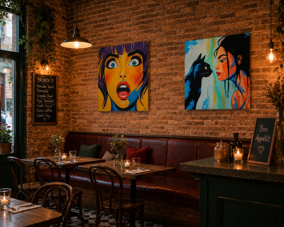 pintura figurativa pop art para decoración de hotel, bar o bistrot