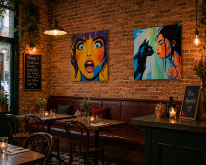 pintura figurativa pop art para decoración de hotel, bar o bistrot