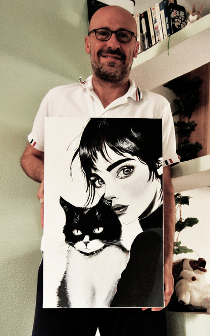 Pintura original con gato