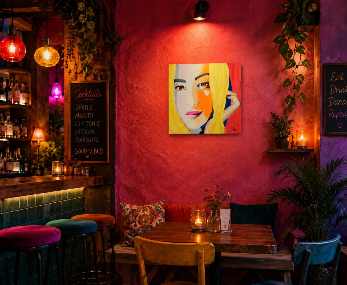 retrato de mujer para decorar restaurantes y cafeterías