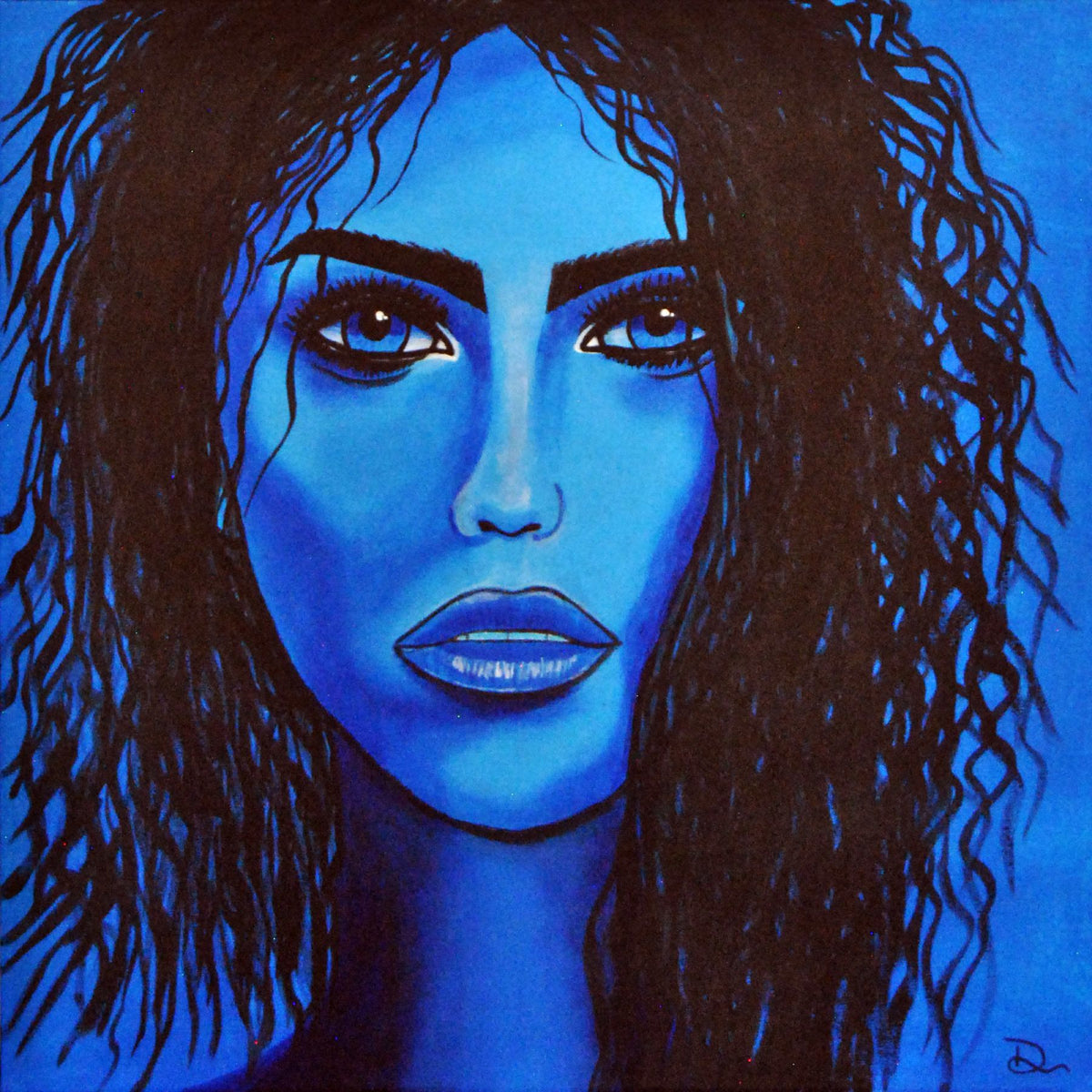 cuadro original en acrílico sobre lienzo de 50×50 cm, obra contemporánea color azul