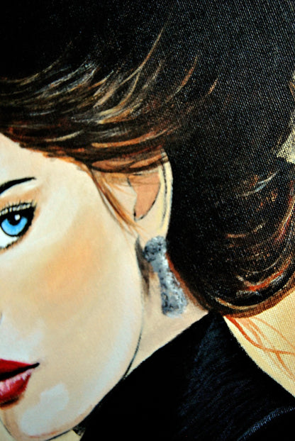 Retrato decorativo de mujer y gato