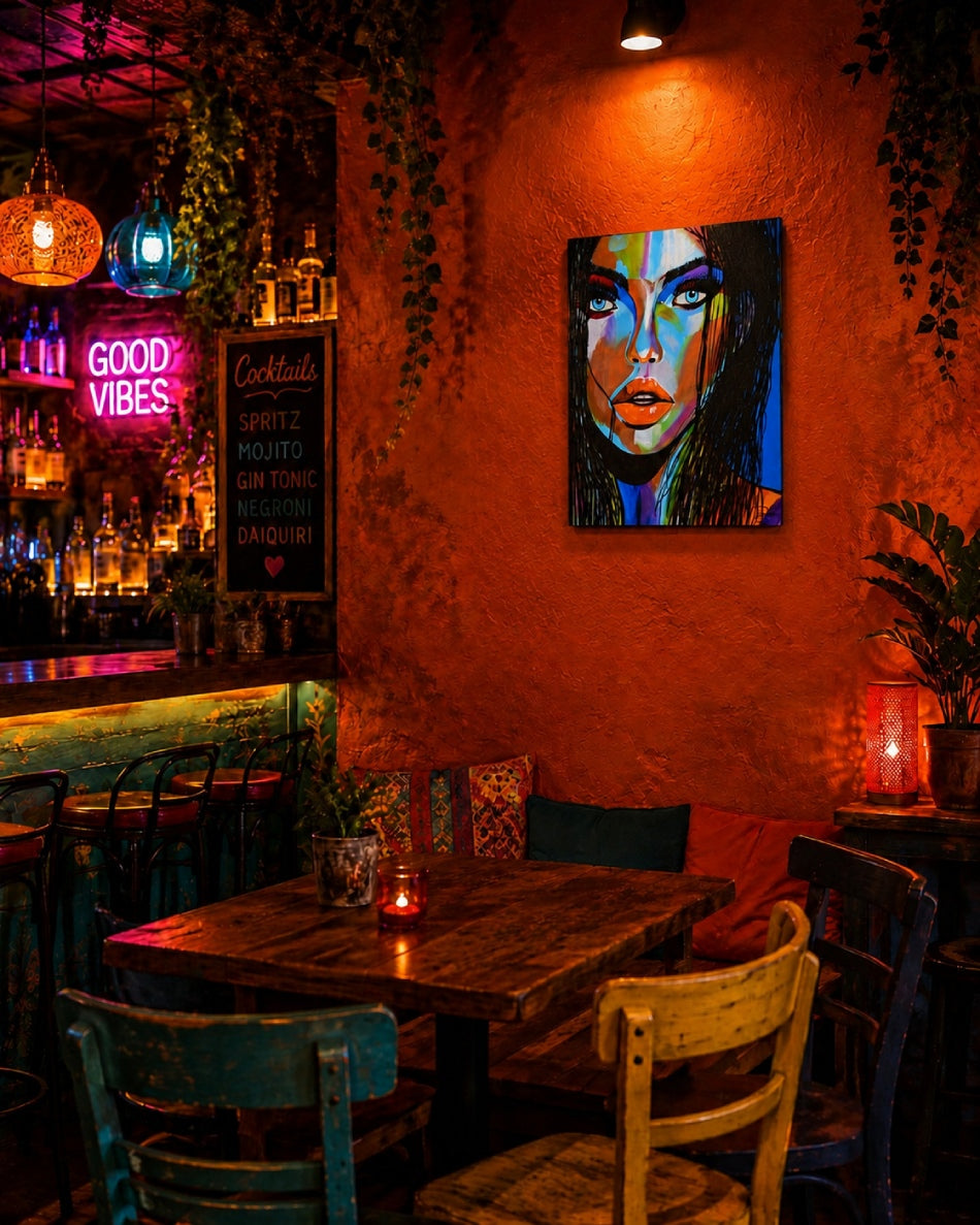 pintura original en acrílico sobre lienzo ideal para decoración de bares, restaurantes y cafeterías