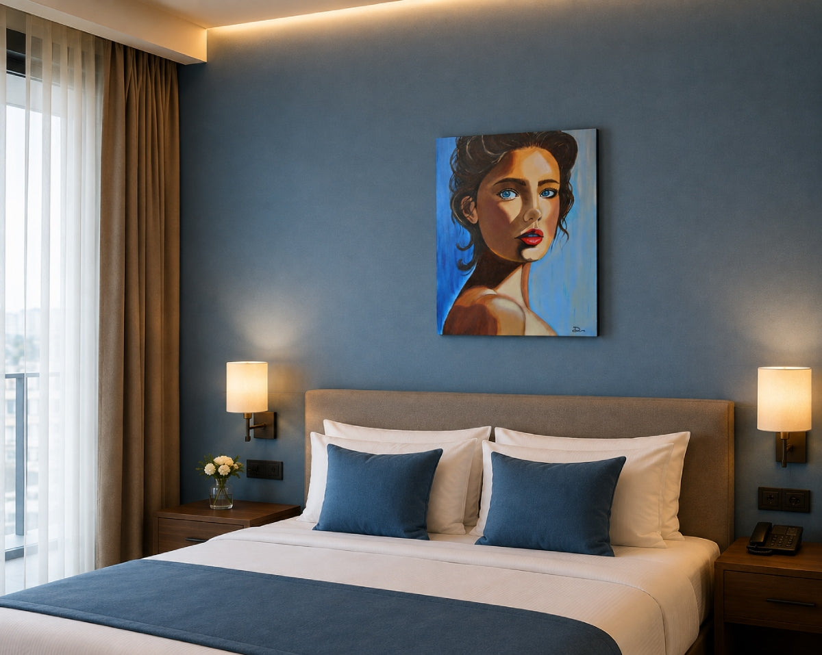 cuadro original figurativo contemporáneo lleno de luz y calidez, para decoración de hoteles e interiorismo
