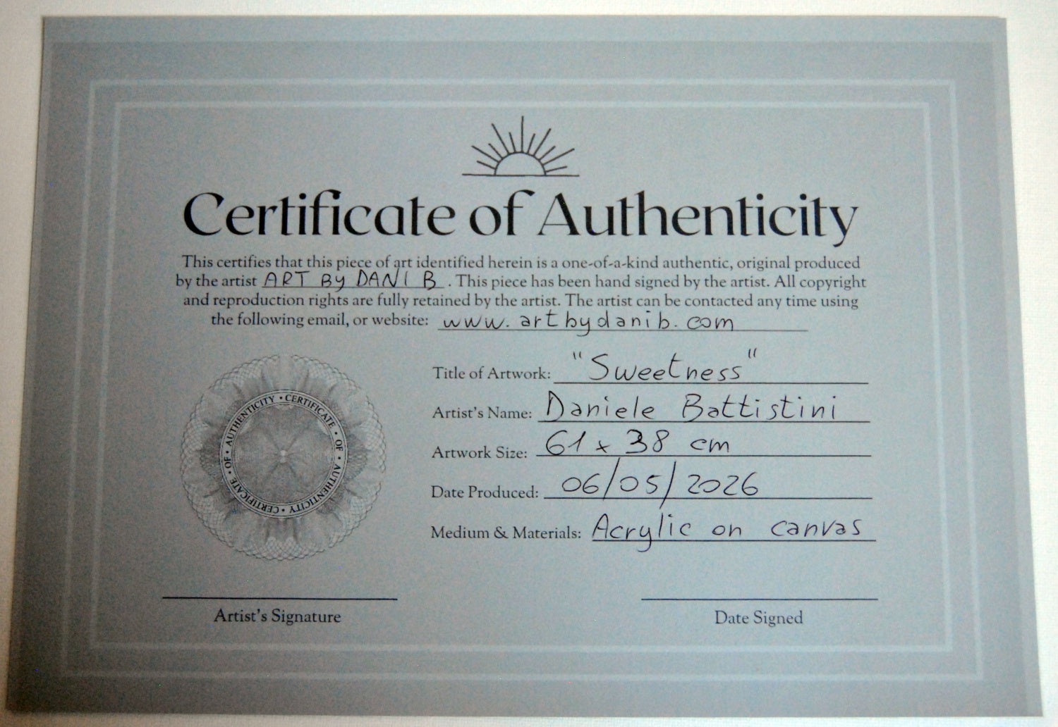 pintura original para decoración con certificado de autenticidad