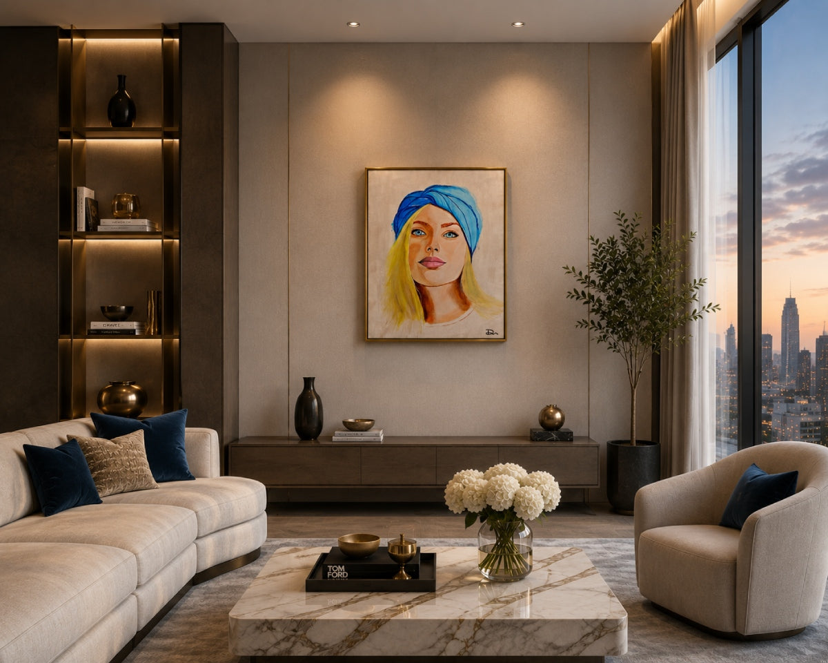 Retrato contemporáneo de mujer para decoración de pisos de lujo