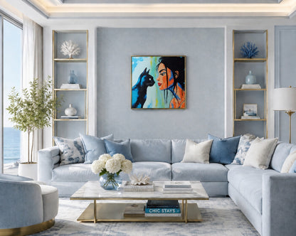 Cuadro contemporáneo con gato para decoración de pisos de lujo