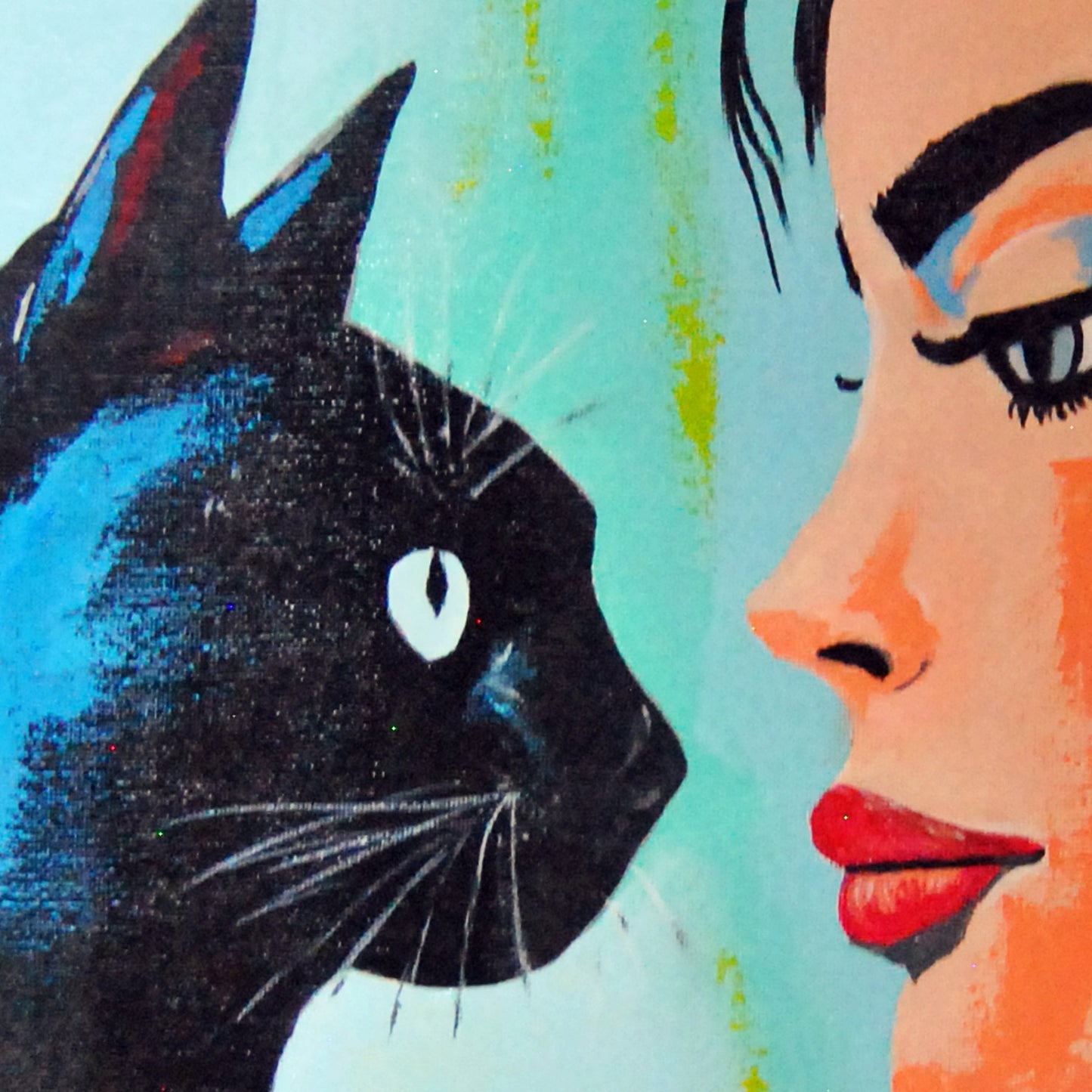 pintura original con gato para decoración de interiores