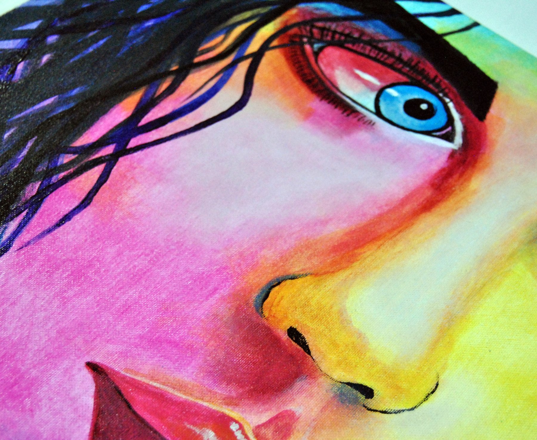Pintura decorativa contemporánea colorida acrílico sobre lienzo